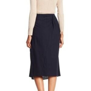 Vince Twist-Front A-Line Midi Cotton Skirt Blue Sz 4